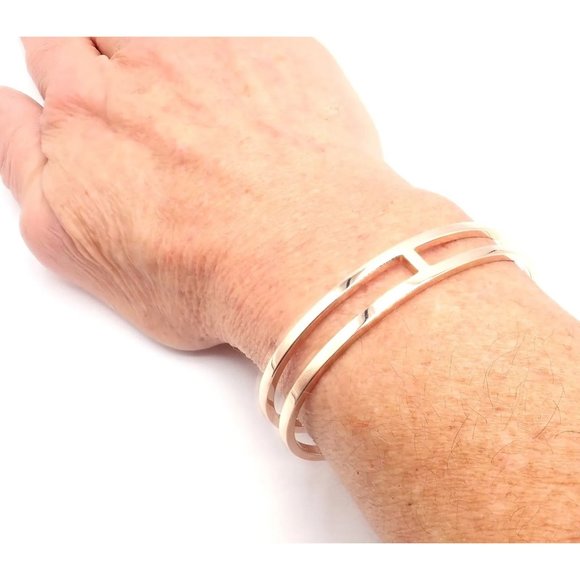 Authentic! Hermes 18k Rose Gold H Open Cuff Bangle Bracelet - Picture 7 of 7